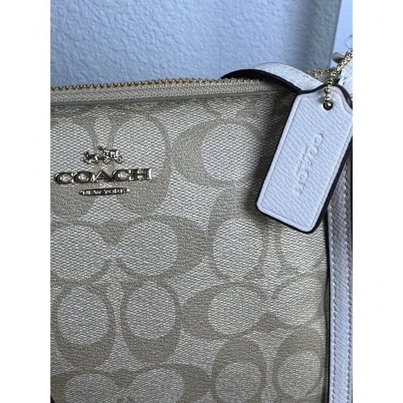 Coach Signature C Jacquard Crossbody Bag Khaki White Leather Trim‎ Gold Hardware - Picture 8 of 9